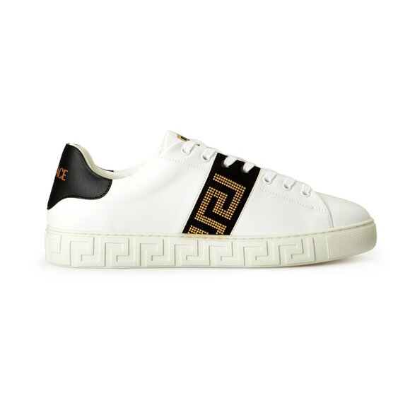 Versace Men\'s Studs & 100% Leather Greeca Stripe Sneakers Shoes US 11.5 IT 44.5 main image 4